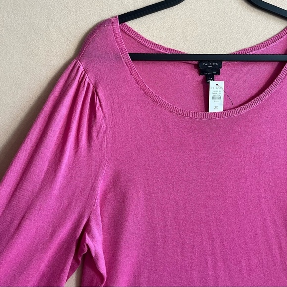 Talbots Women Sweater Merino Wool Puff Sleeve NEW BarbieCore Pink size 2X - Picture 2 of 12